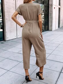 SHEIN LUNE 雙口袋蝙蝠袖腰帶連身褲