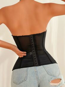 Polka Dot Print Bustier Shapewear Top - Black and White - View 2