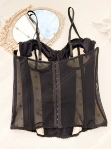 Polka Dot Print Bustier Shapewear Top - Black and White - View 7