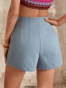 SHEIN Essnce Shorts unicolor de talle alto - Neblina azul - Ver 2
