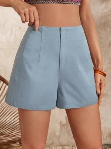 SHEIN Essnce Shorts unicolor de talle alto - Neblina azul - Ver 4