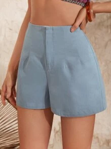 SHEIN Essnce Shorts unicolor de talle alto - Neblina azul - Ver 5