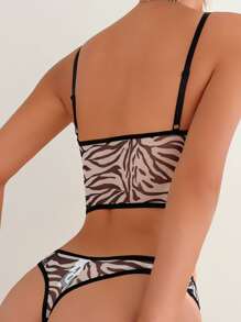 斑馬條紋鋼圈內衣套裝 - 黑與白 - 查看 2