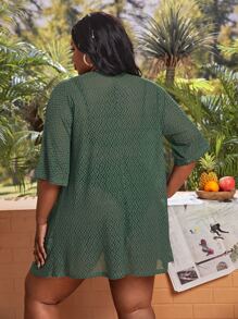 SHEIN Swim Curve Plus Allover Print Kimono - Dark Green - View 2