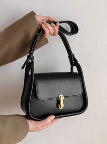 Fashionable & Simple & Versatile & Elegant Solid Color Shoulder Bag For Shopping Winter Gifts - Black - View 8
