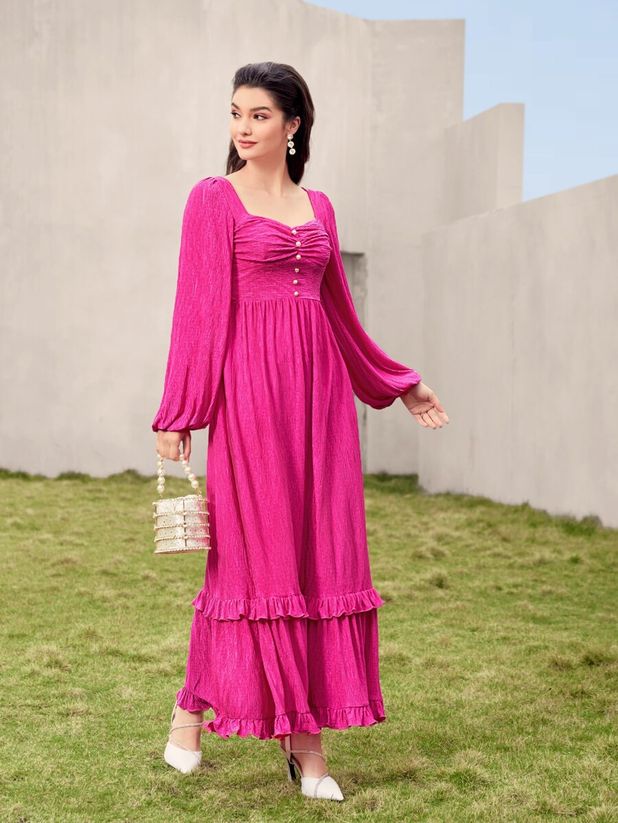 Modelyn Vestido escote corazón pecho con fruncido bajo con fruncido - Rosa Fucsia - Ver 1