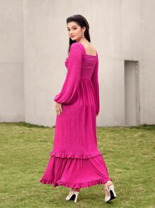 Modelyn Vestido escote corazón pecho con fruncido bajo con fruncido - Rosa Fucsia - Ver 2