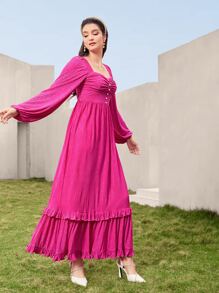 Modelyn Vestido escote corazón pecho con fruncido bajo con fruncido - Rosa Fucsia - Ver 5
