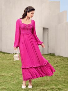 Modelyn Vestido escote corazón pecho con fruncido bajo con fruncido - Rosa Fucsia - Ver 6