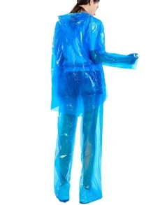 1pc Clear Waterproof Raincoat - Blue - View 6