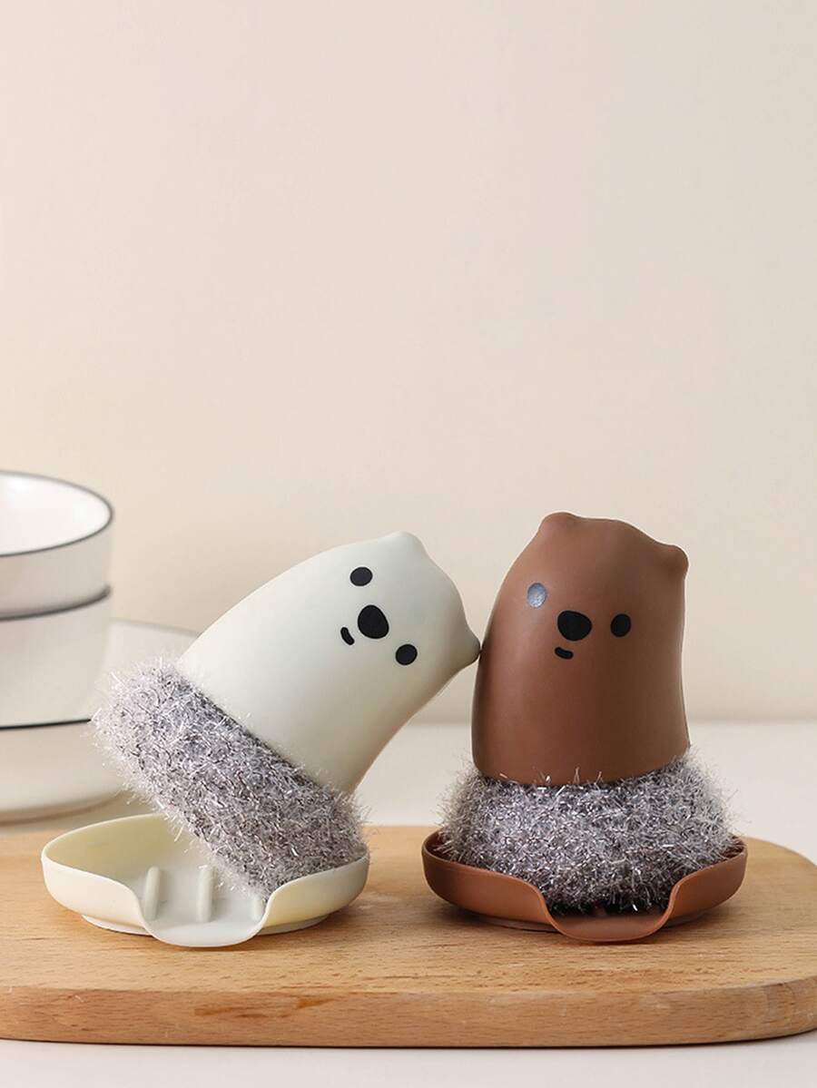 1pc Cartoon Bear Design Random Color Pot Cleaning Brush - Multicolor - View 1