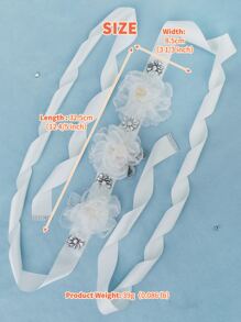 Rhinestone & Flower Decor Bridal Belt - White - View 4