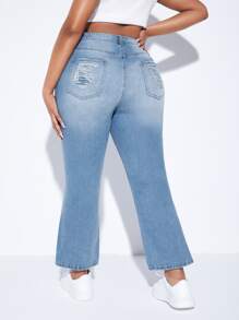 SHEIN Plus High Waist Flare Leg Jeans - Light Wash - View 1