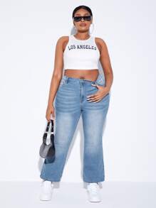 SHEIN Plus High Waist Flare Leg Jeans - Light Wash - View 3