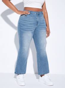 SHEIN Plus High Waist Flare Leg Jeans - Light Wash - View 4