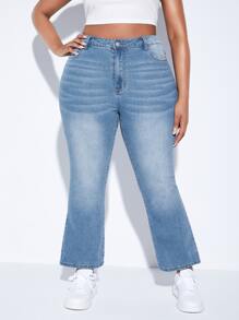 SHEIN Plus High Waist Flare Leg Jeans - Light Wash - View 5