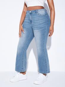 SHEIN Plus High Waist Flare Leg Jeans - Light Wash - View 6