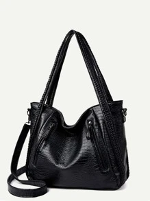 Túi tote đeo vai phía trước có khóa kéo họa tiết chần bông dành cho các cô gái tuổi teen Nữ sinh viên đại học, tân binh & nhân viên văn phòng Hoàn hảo cho văn phòng, nơi làm việc, kinh doanh, đi làm Túi đi làm tốt nhất cho nữ - màu đen - Xem 1