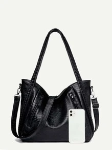 Túi tote đeo vai phía trước có khóa kéo họa tiết chần bông dành cho các cô gái tuổi teen Nữ sinh viên đại học, tân binh & nhân viên văn phòng Hoàn hảo cho văn phòng, nơi làm việc, kinh doanh, đi làm Túi đi làm tốt nhất cho nữ - màu đen - Xem 2