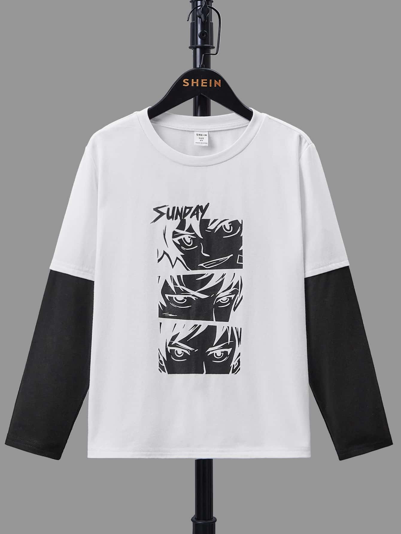 SHEIN Boys Japanese Letter & Figure Graphic 2 In 1 Tee - White - View 1