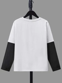 SHEIN Boys Japanese Letter & Figure Graphic 2 In 1 Tee - White - View 2