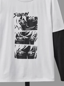 SHEIN Boys Japanese Letter & Figure Graphic 2 In 1 Tee - White - View 4