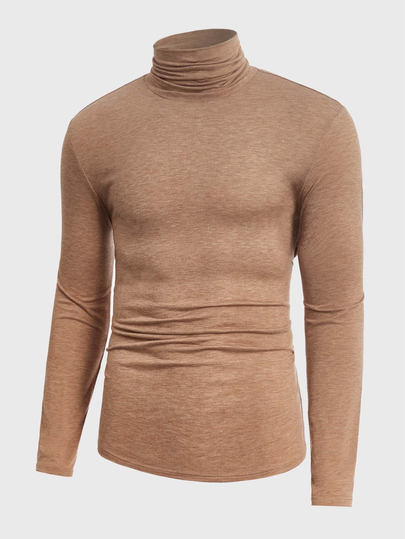 Manfinity NiteLyfe Hombres Camiseta unicolor de cuello cisne - Caqui - Ver 1