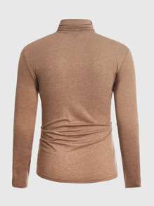 Manfinity NiteLyfe Hombres Camiseta unicolor de cuello cisne - Caqui - Ver 2