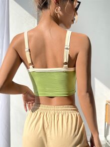 SHEIN PETITE Áo hai dây Tương phản ràng buộc Khối Màu Giải trí - Màu xanh Ô liu - Xem 2