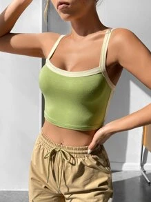 SHEIN PETITE Áo hai dây Tương phản ràng buộc Khối Màu Giải trí - Màu xanh Ô liu - Xem 4