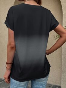 SHEIN LUNE 蒲公英印花漸變圖案蝙蝠袖T恤 - 灰色 - 查看 2