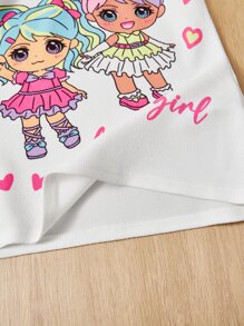 SHEIN 年輕女孩字母和圖形圖案泡泡袖t恤式裙