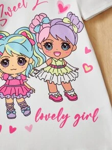 SHEIN 年輕女孩字母和圖形圖案泡泡袖t恤式裙