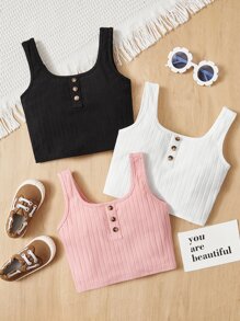 SHEIN Toddler Girls 3 Pack Button Front Tank Top - Multicolor - View 1