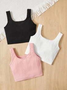 SHEIN Toddler Girls 3 Pack Button Front Tank Top - Multicolor - View 2