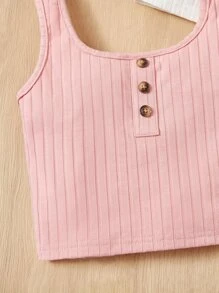 SHEIN Toddler Girls 3 Pack Button Front Tank Top - Multicolor - View 4