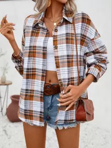 SHEIN LUNE Plaid Print Drop Shoulder Shacket - Multicolor - View 1