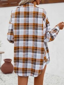 SHEIN LUNE Plaid Print Drop Shoulder Shacket - Multicolor - View 2