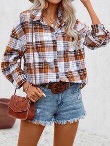 SHEIN LUNE Plaid Print Drop Shoulder Shacket - Multicolor - View 5