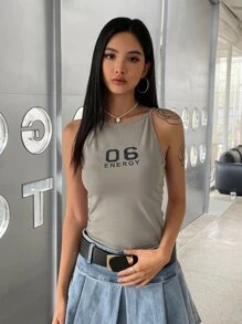 DAZY 字母圖案吊帶上衣 - 淺灰色 - 查看 2