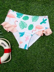 Young Girl Flamingo Print Ruffle Trim Bikini Set Summer Beach - Multicolor - View 5