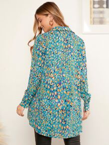 SHEIN Clasi 滿版印花高低下擺襯衫 - 彩色 - 查看 2