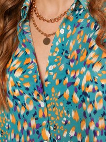 SHEIN Clasi 滿版印花高低下擺襯衫 - 彩色 - 查看 6