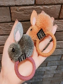 1入組隨機色兔子裝飾髮圈 - 彩色 - 查看 2