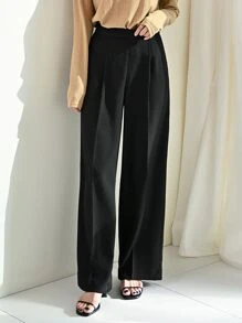 DAZY 纯色直筒裤 女士正装裤 - 黑色 - 查看 1