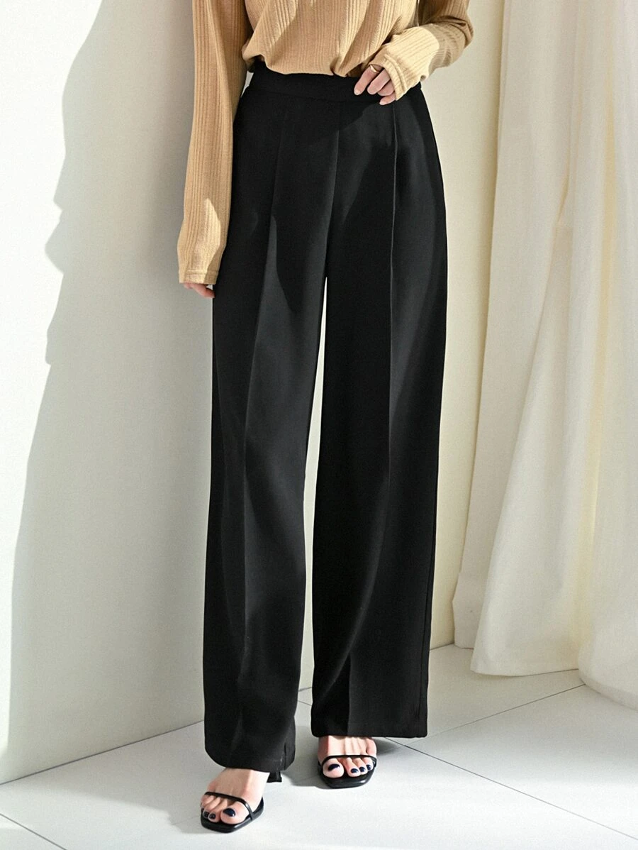 DAZY 纯色直筒裤 女士正装裤 - 黑色 - 查看 1