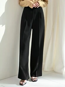 DAZY 纯色直筒裤 女士正装裤 - 黑色 - 查看 4