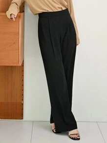 DAZY 纯色直筒裤 女士正装裤 - 黑色 - 查看 6