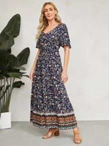 EMERY ROSE Vestido con estampado floral de cuello V - Multicolor - Ver 4