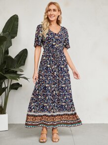 EMERY ROSE Vestido con estampado floral de cuello V - Multicolor - Ver 1